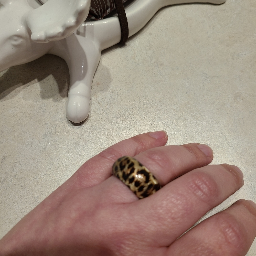 gold and leopard enamel-like ring